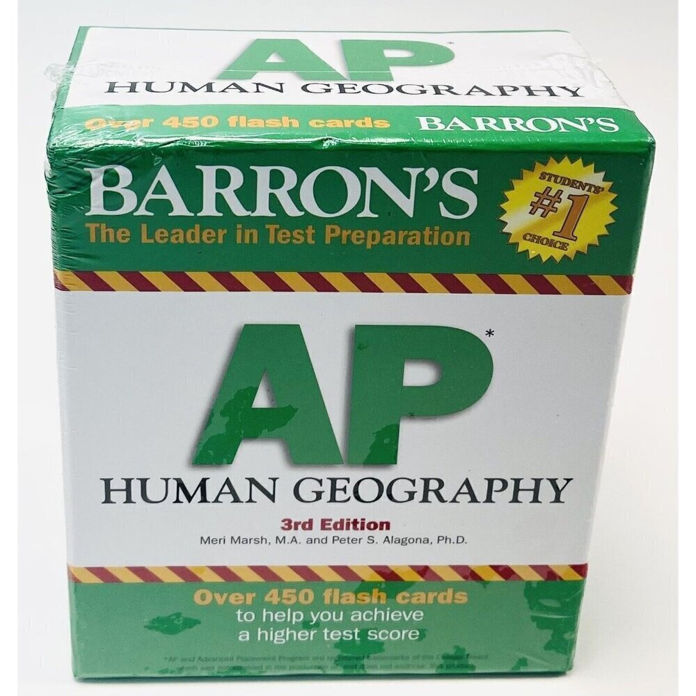 BARRON'S AP Human Geography 3rd Edition 450 FLASH CARDS Test Prep NIB NEW Sealed